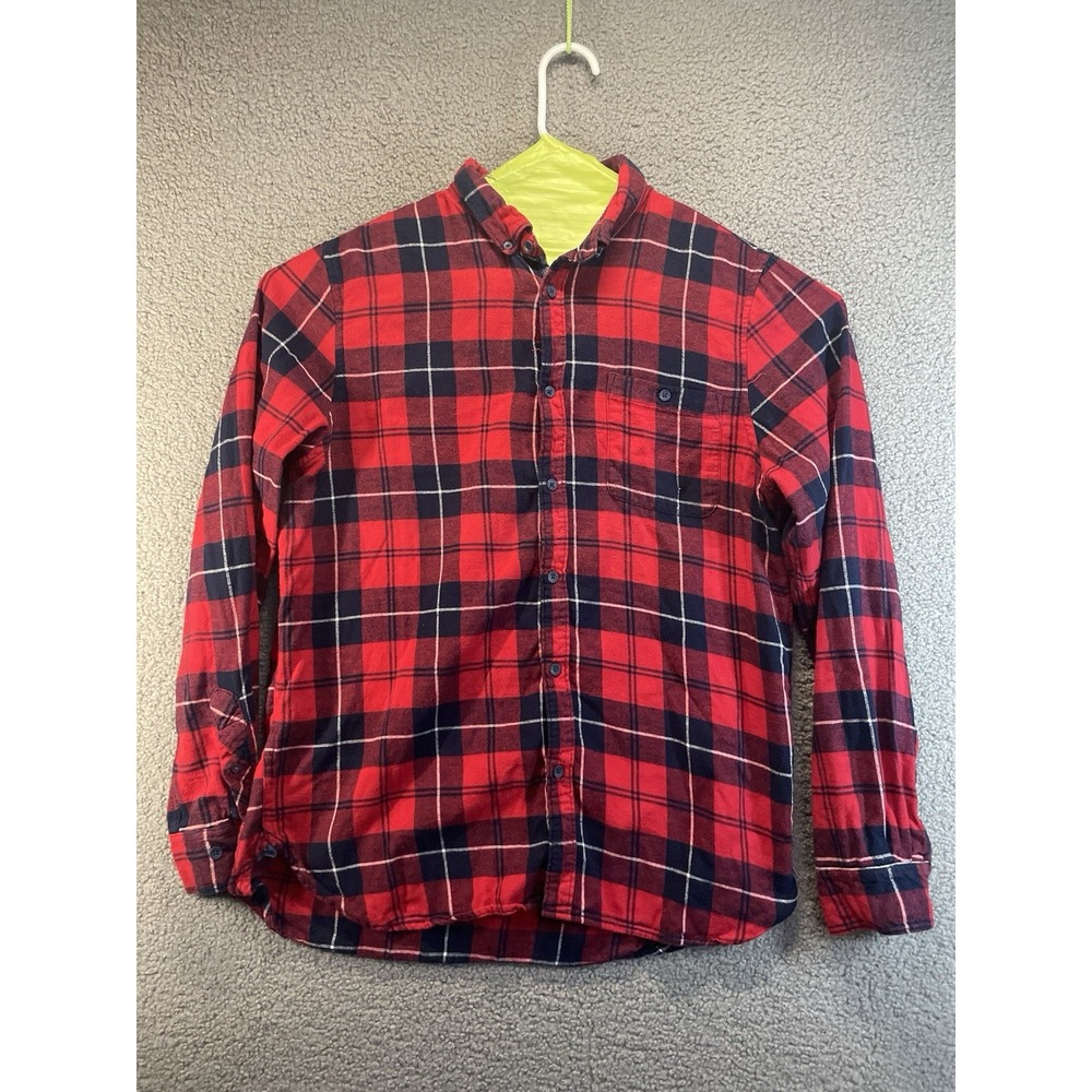 Denim & Flower Flannel Shirt Mens Large Plaid Red And‎ White Casual